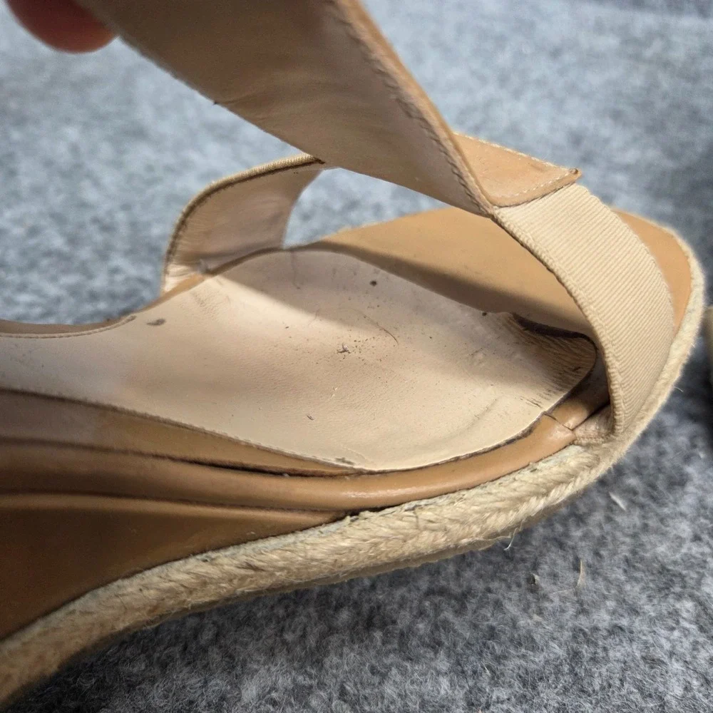 Fendi Carioca‎ Tan Patent Leather Espadrille Wedge Sandal Old Money 38.5 8.5